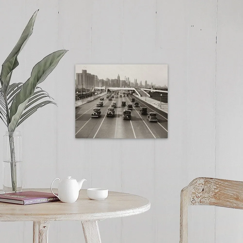 "1930's Automobile Traffic Chicago Illinois USA" Canvas Wall Art