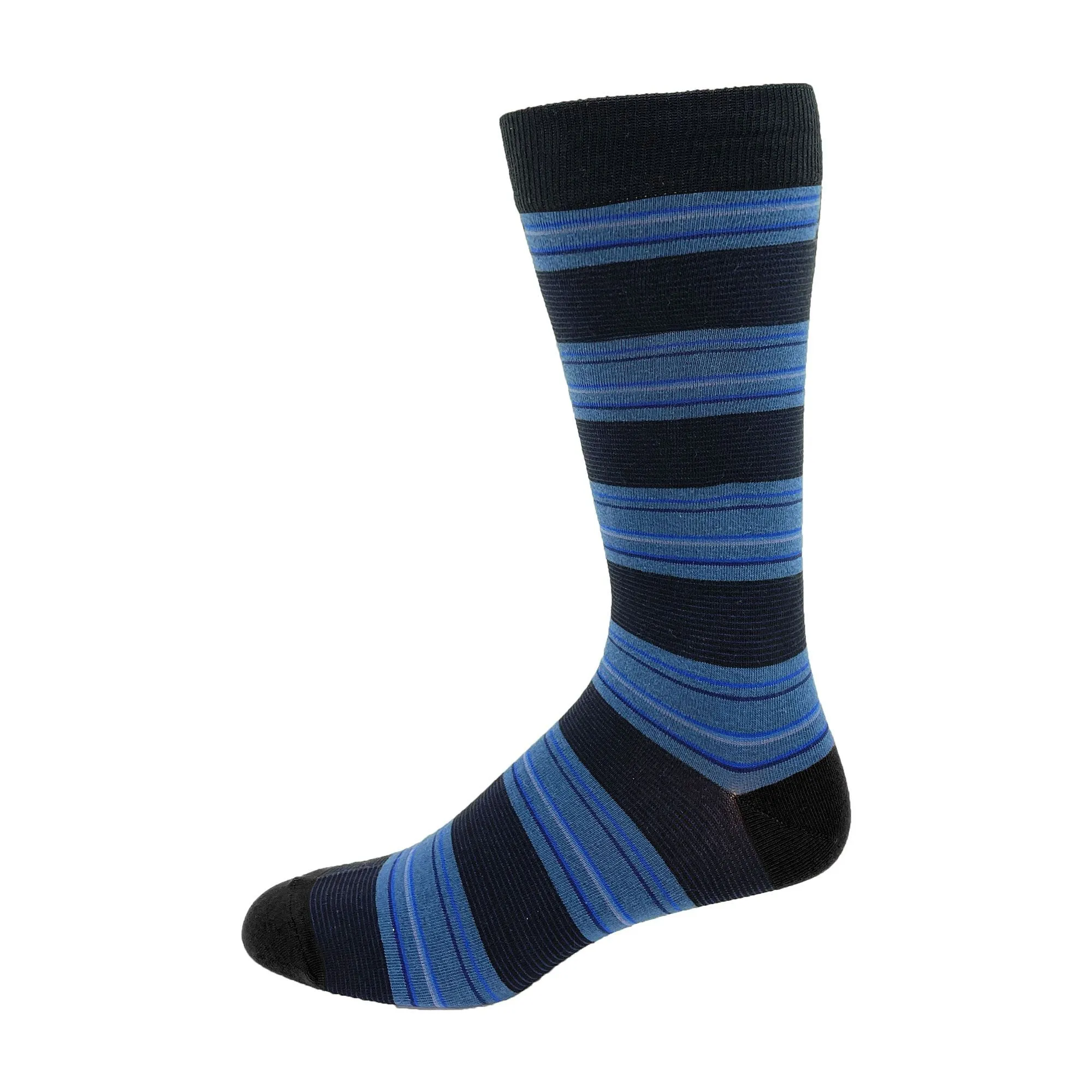 "Blue Stripe" Print Cotton Dress Sock by Point Zero - Large