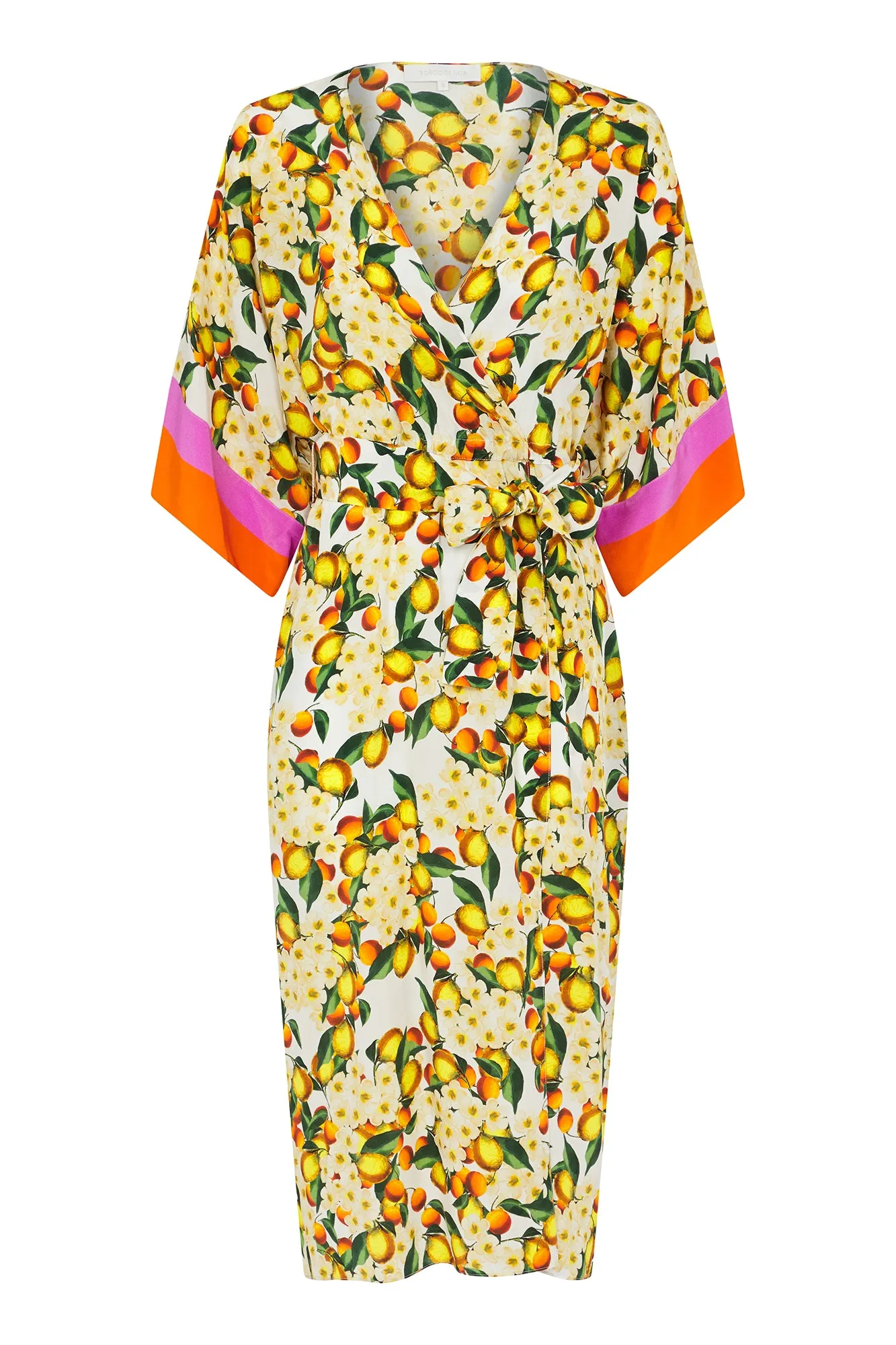 Raquel Lemon Floral Silk Midi Dress – Yellow