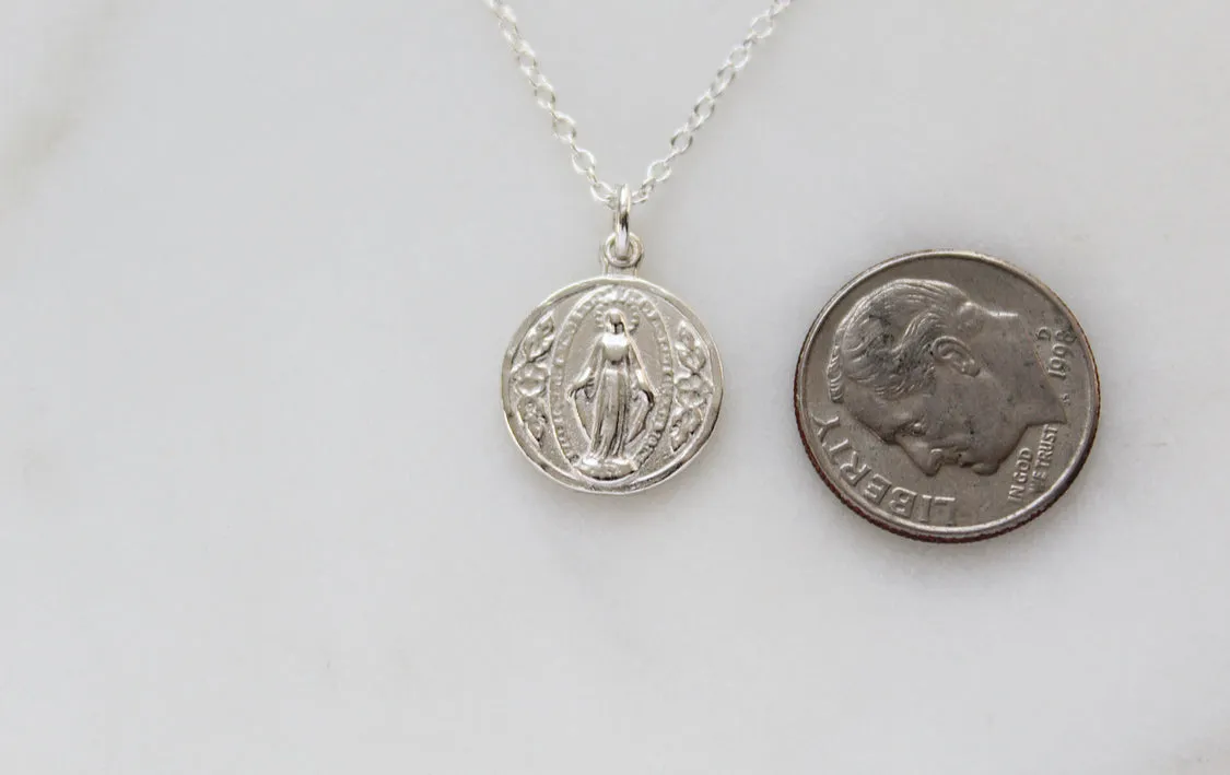 Round Miraculous Medal in 925 Sterling Silver