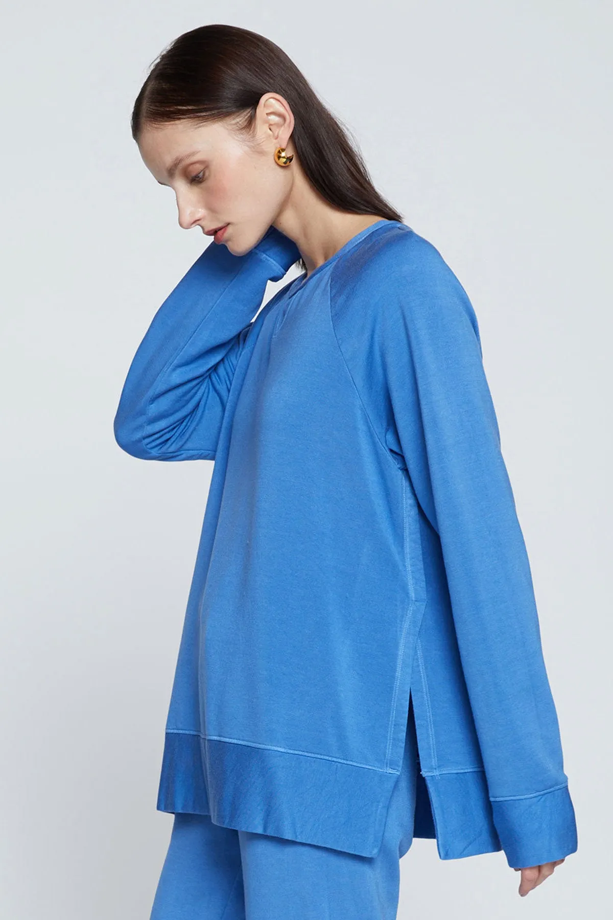 Stateside Softest Fleece Raglan Side Slit Sweatshirt in Club Blue