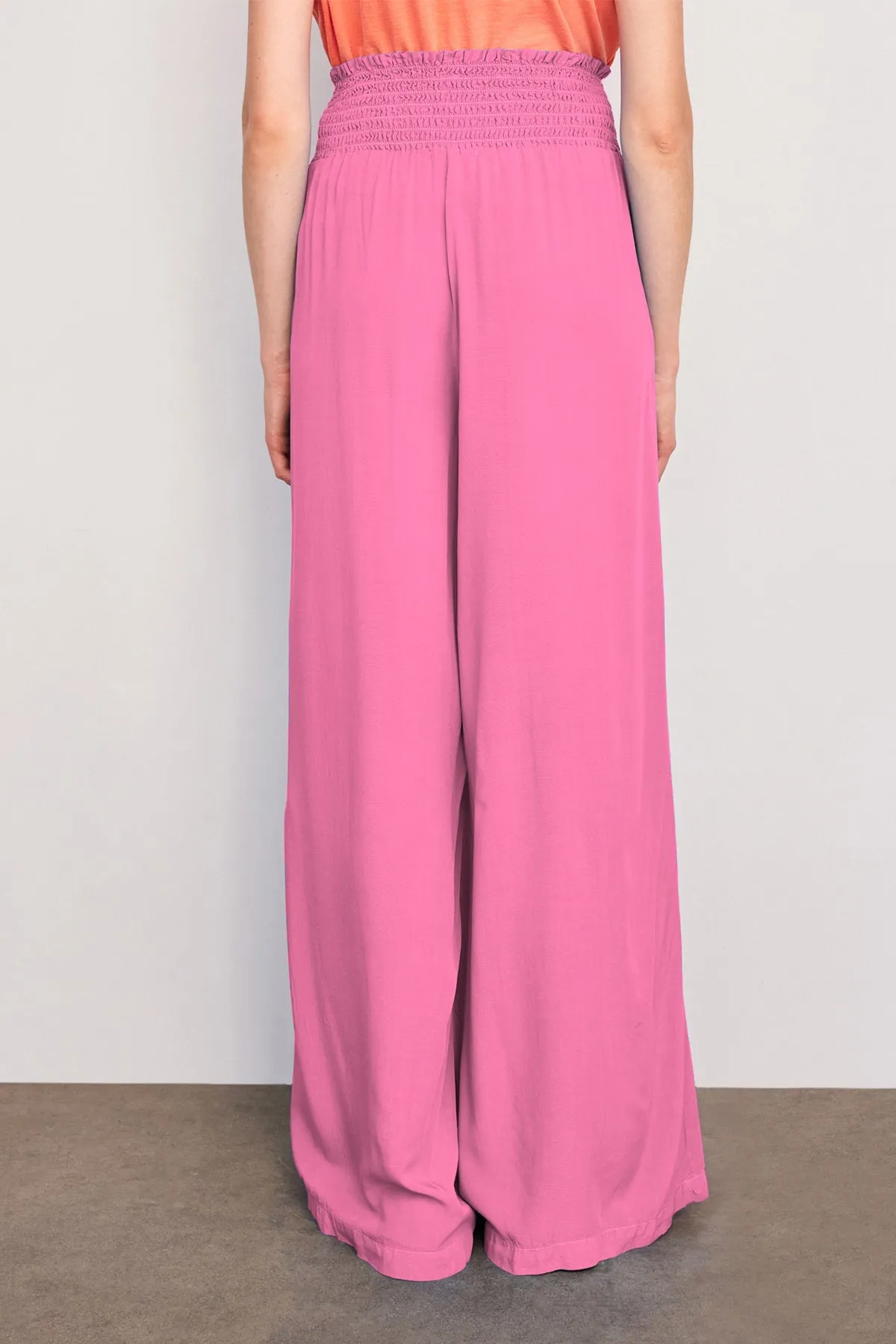 Sundry Smock Waist Wide Leg Pant in Magenta