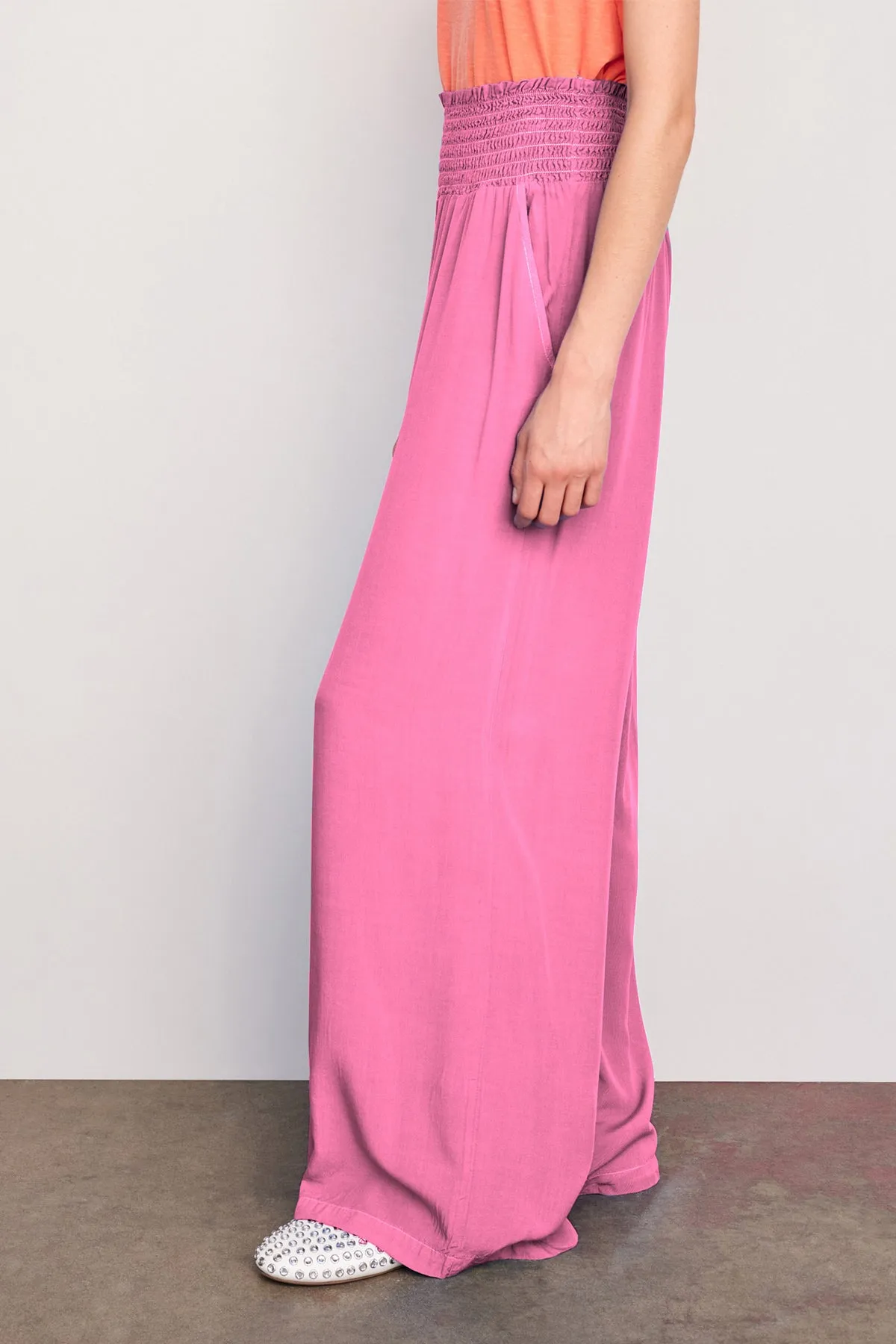 Sundry Smock Waist Wide Leg Pant in Magenta