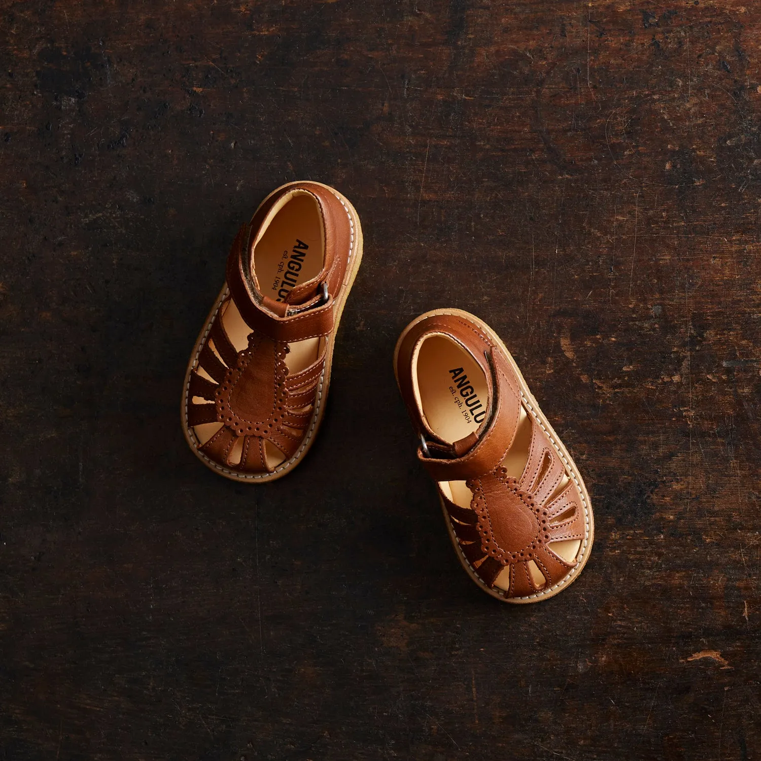 Toddler Leather Petal Scallop Sandals - Cognac