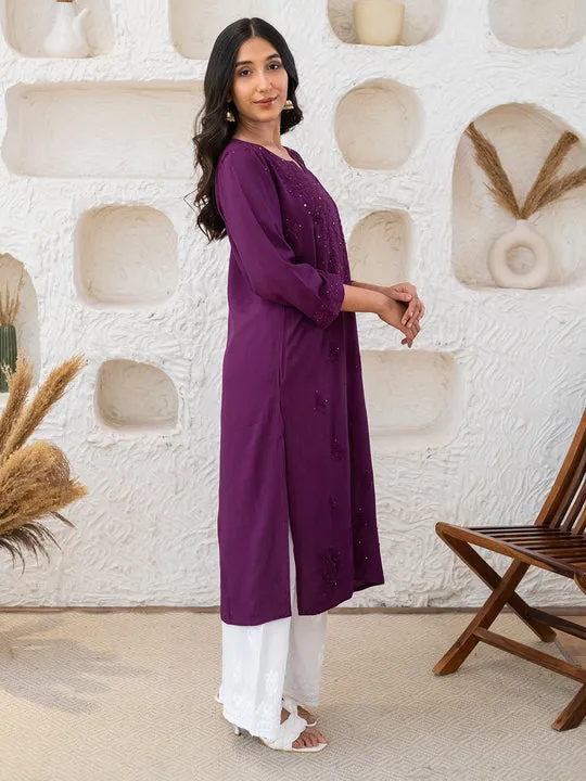 Ulfat Rayon Chikankari & Mukaish Straight Kurti