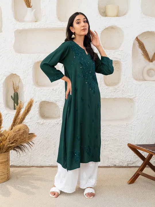 Ulfat Rayon Chikankari & Mukaish Straight Kurti