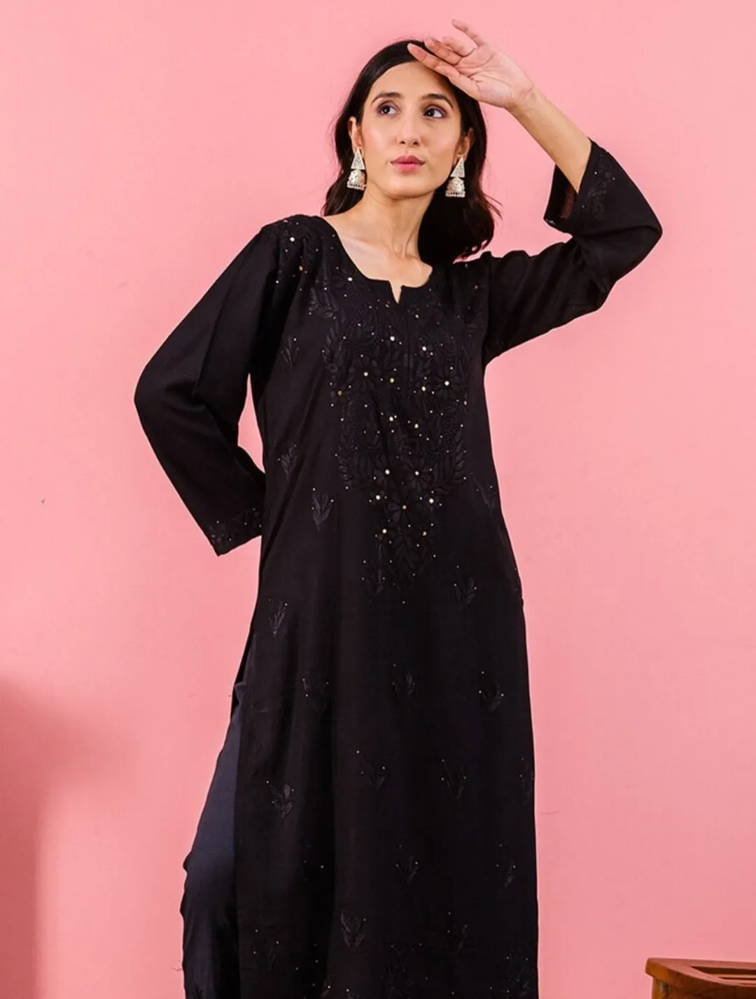 Ulfat Rayon Chikankari & Mukaish Straight Kurti