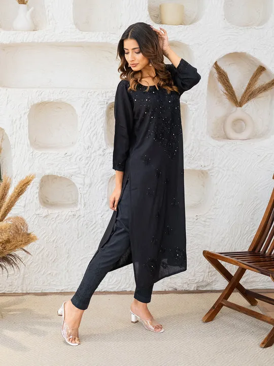 Ulfat Rayon Chikankari & Mukaish Straight Kurti